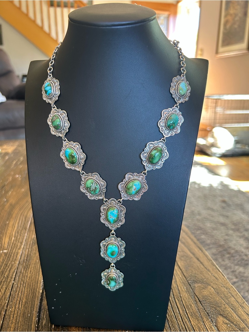 Sonoran Gold Turquoise Sterling Silver Lariat Necklace Southwest